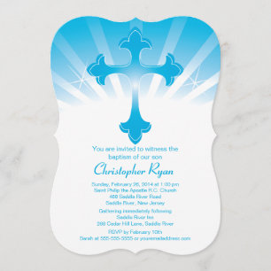 Invitation sainte de baptême de garçon croisé bleu