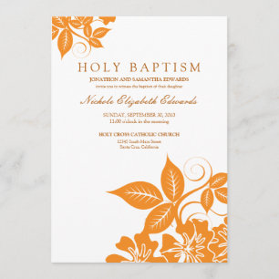 Invitation sainte florale orange de baptême
