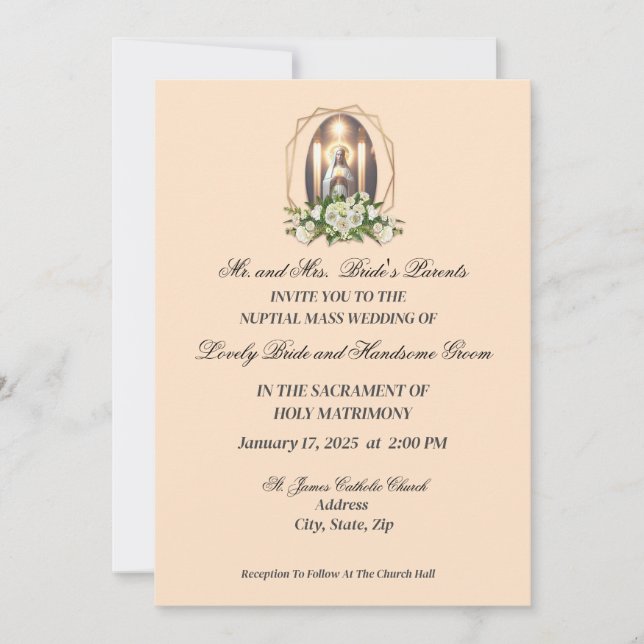 Invitation Sainte Marie En Blanc Avec Roses Blanches Catholiq (Devant)