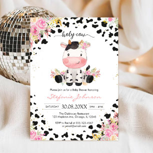 Invitation Sainte Vache Fleur Rose Baby Shower Cowgirl