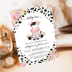 Invitation Sainte Vache Fleur Rose Baby Shower Cowgirl