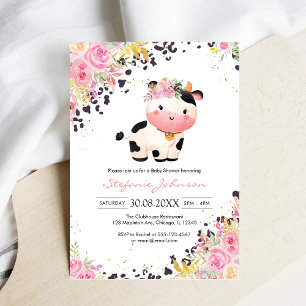 Invitation Sainte Vache Fleur Rose Cowgirl Baby Shower