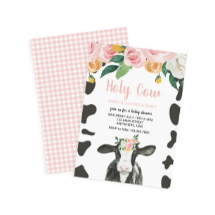 Invitation Sainte Vache Fleurs rose Baby Shower
