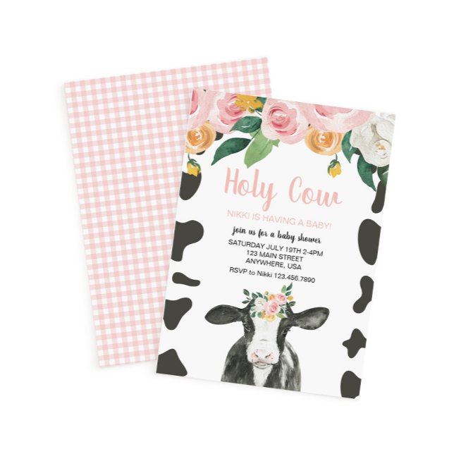 Invitation Sainte Vache Fleurs rose Baby Shower (Créateur téléchargé)