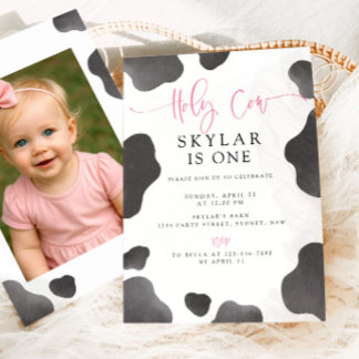 Invitation Sainte Vache Je Suis Une Fille Rose 1ère Fête d'An