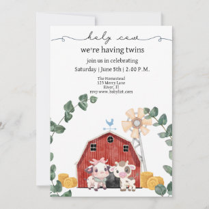 Invitation Sainte vache, nous avons des baby showers jumeaux