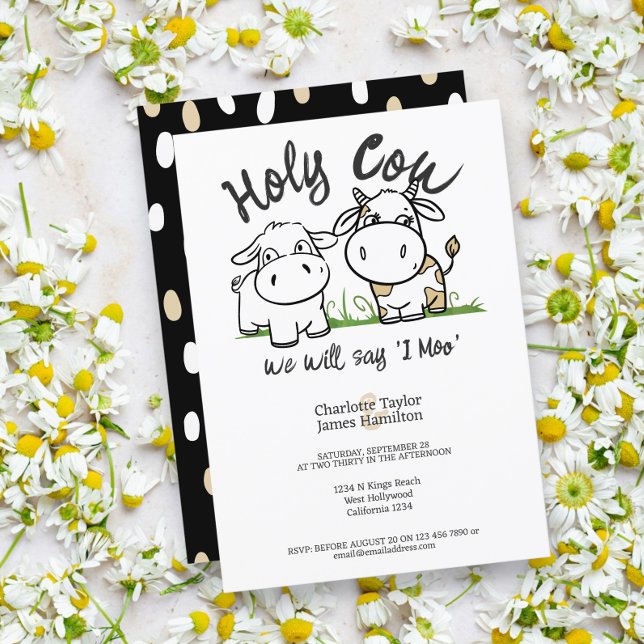 Invitation Sainte Vache Nous Dirons Je Moo Mariage (Holy Cow We Will Say I Moo Wedding Invitations from Ricaso. A fun pun humor cattle themed wedding)