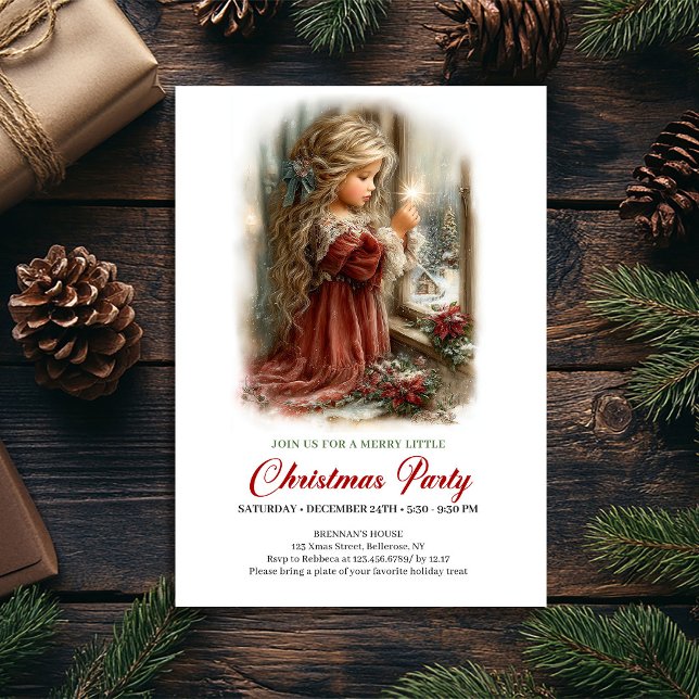Invitation Saison des Fêtes Fille Mignonne Scène d (Holiday Season Invitation Cute Girl Winter Scene)