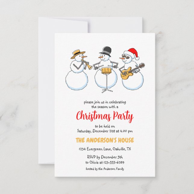 Invitation Saison Noël Fête Snowmen Jazzband (Devant)