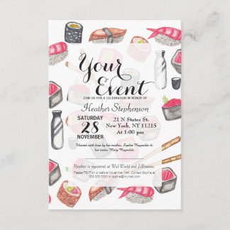 Invitation Saké à la mode mignon et baguettes de sushi