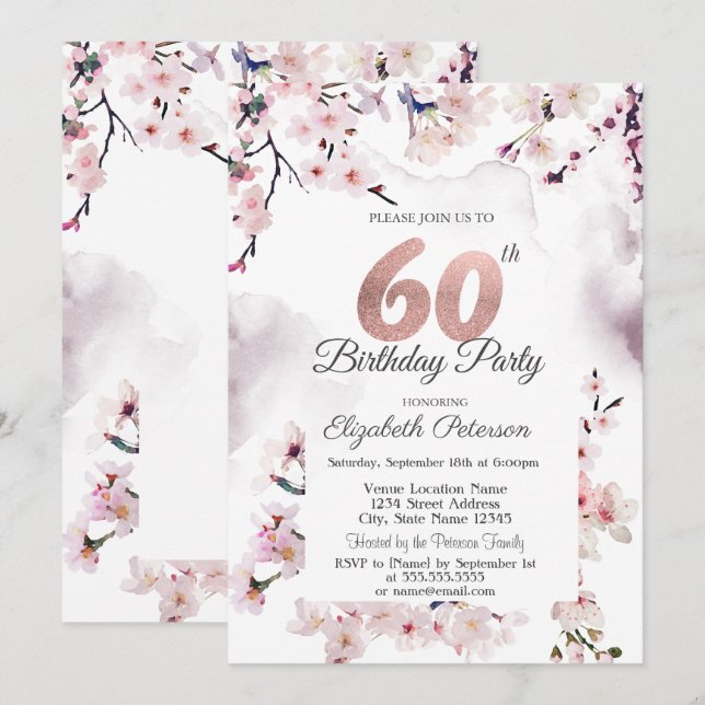 Invitation Sakura 60e Anniversaire (Devant / Derrière)