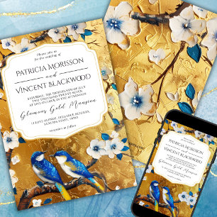 Invitation Sakura et Inséparables bleus sur le Mariage OR