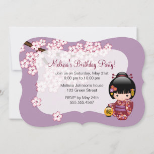 Invitation Sakura Kokeshi Doll Geisha Anniversaire Photo