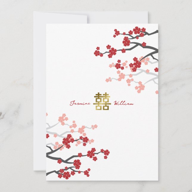Invitation Sakura Rouge Double Bonheur Mariage Chinois (Devant)