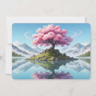 Invitation Sakura Tree Lake Landscape Postcard - Artistic Asi