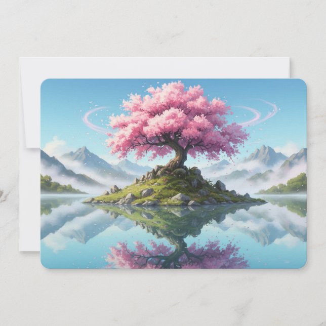 Invitation Sakura Tree Lake Landscape Postcard - Artistic Asi (Devant)