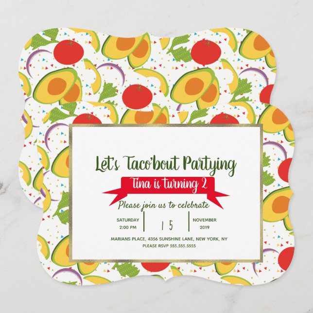 Invitation Salad Taco Bout Taco Fête Anniversaire N'Importe Q (Devant / Derrière)