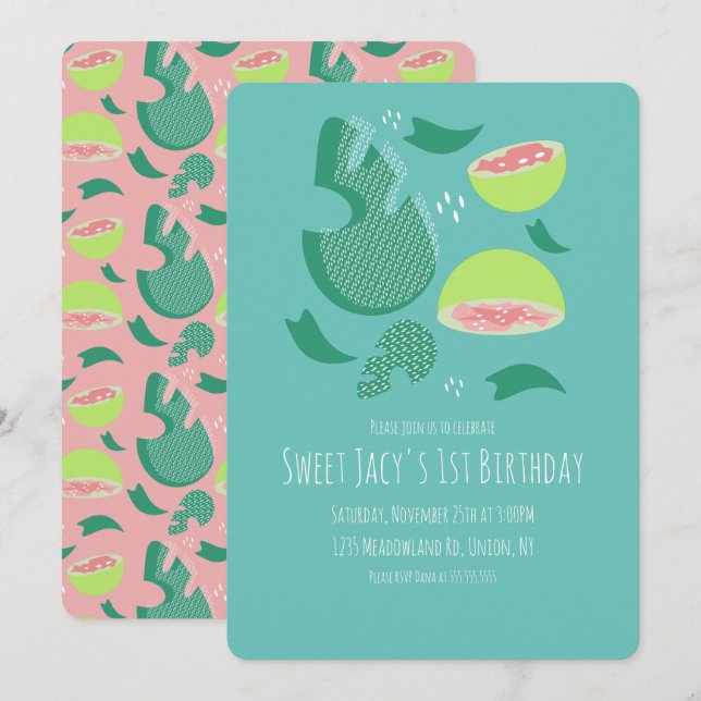 Invitation Salade de fruits mignonne goyave sucré Anniversair (Devant / Derrière)
