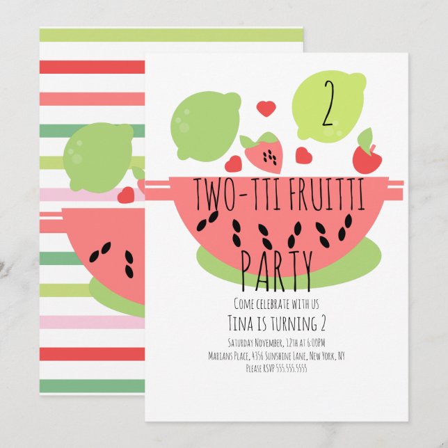 Invitation Salade de Fruits Tropicaux Tutti Fruitti Été (Devant / Derrière)
