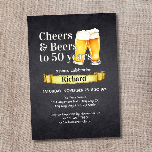 Invitation Salades et bières 50 ans Simple Vintage Noir