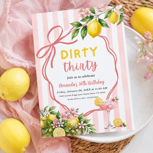 Invitation Sale de 30 ans de Pink Lemonade Bow Cocktail Lemon (Créateur téléchargé)