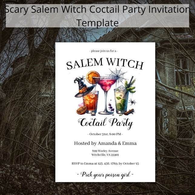 Invitation Salem Sorcière Scary Coctail Party Halloween (Créateur téléchargé)