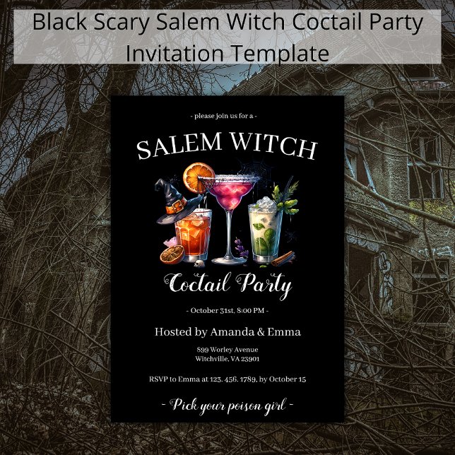 Invitation Salem Witch Scary Coctail Party Black Halloween (Créateur téléchargé)