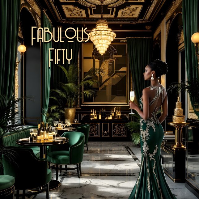 Invitation Salle Art déco fabuleuse Ethnic Woman Green Gold (Créateur téléchargé)