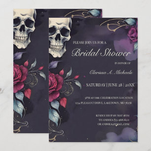 Invitation Salle de bain de mariage gothique crâne floral fon
