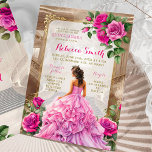 Invitation Salle de bal royale rose Fuschia Floral Quinceañer<br><div class="desc">Salle de bal royale rose Fuschia Floral Quinceañera Invitation</div>