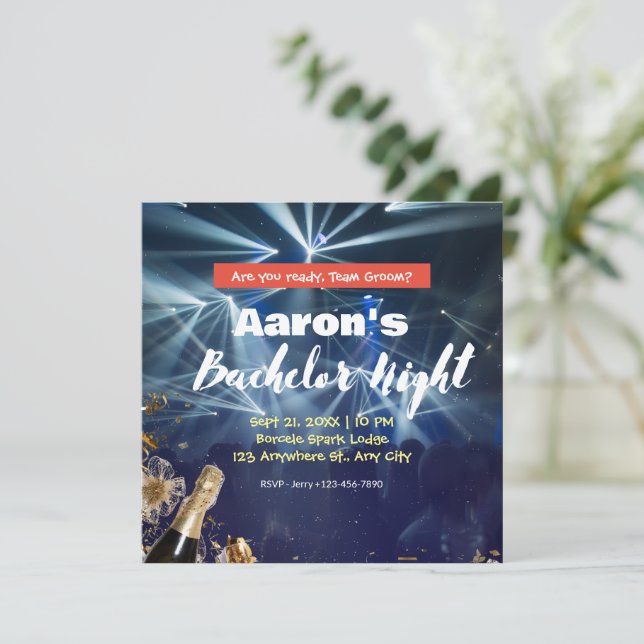 Invitation Salle de réception Blue Orange Bachelor Nuit Invit (Debout devant)