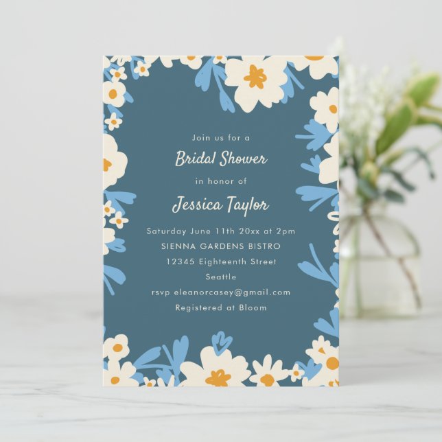 Invitation Salle de réception de mariage Bleu Ardoise Jaune C (Debout devant)