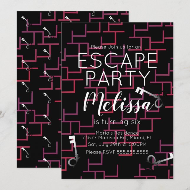 Invitation Salle d'évasion moderne Fête d'anniversaire Maze I (Devant / Derrière)