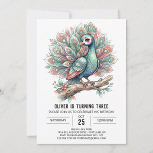 Invitation Salmon Aqua Paon Anniversaire