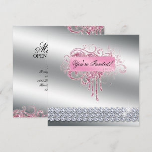 Invitation Salon à ongles élégant Parties scintillant rose Bl