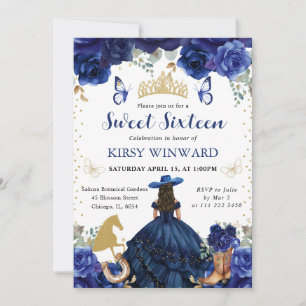 Invitation Salon Brunette Navy Dress Princesse Sweet 16