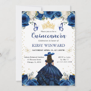 Invitation Salon Brunette Robe de Navy Princesse Quinceanera