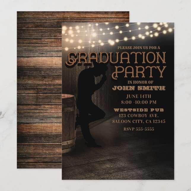 Invitation Salon Country Rustique Cowboy Pub de Fête de Remis (Devant / Derrière)