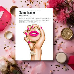 Invitation Salon de beauté chic rose et or Glam Ouverture