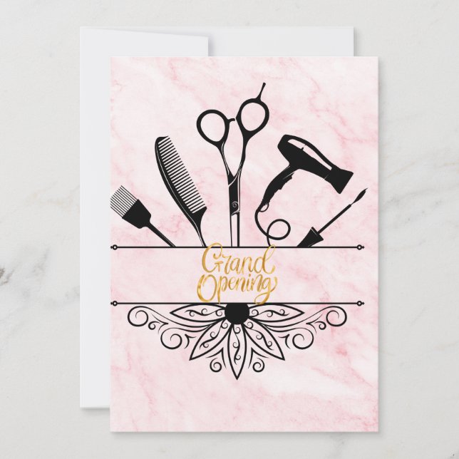 Invitation Salon de beauté en marbre rose Grand ouverture (Devant)