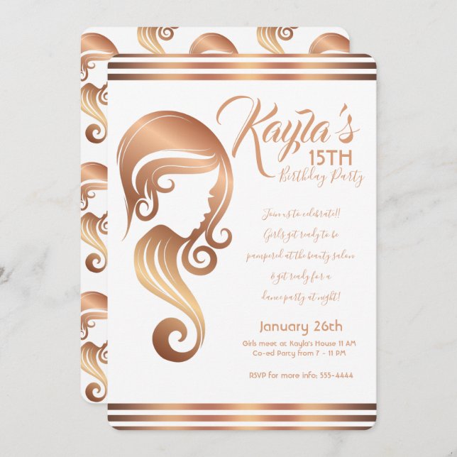 Invitation Salon de beauté et de coiffure pour filles Rose Go (Devant / Derrière)