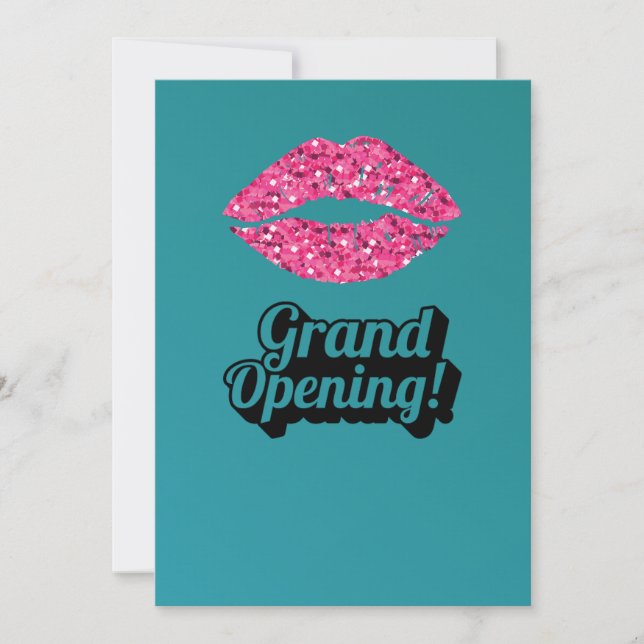 Invitation Salon de beauté Teal Green Lips Grande Ouverture  (Devant)