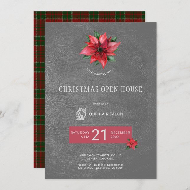 Invitation Salon de coiffure exclusif Noël Open House Party (Devant / Derrière)