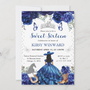 Invitation Salon de coiffure Princesse Robe bleue Cheveux noi