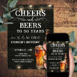 Invitation Salons et bières 50e anniversaire Bar Lights Invit<br><div class="desc">Salutations et bières Invitations d'anniversaire. Facile à personnaliser. Tout le texte est ajustable et facile à changer pour vos besoins de partie. Chaîne éclairant des éléments arrière - plans rustiques. Fun Chalkboard tourbillonne et fleurit. Boue à bière aquarelle. Invitations pour lui. Barre ou jardin barbecue design anniversaire. N'importe quel âge,...</div>