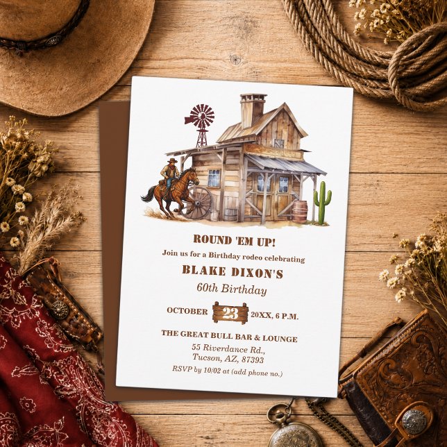 Invitation Saloon Cowboy de l'Ouest pour une fête d'anniversa (Créateur téléchargé)