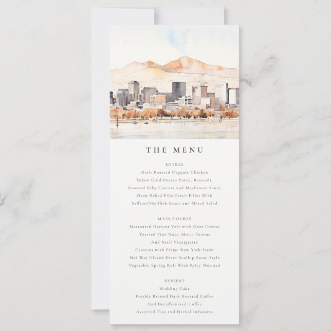 Invitation Salt Lake City, Utah Watercolor Scape Wedding Menu (Devant)