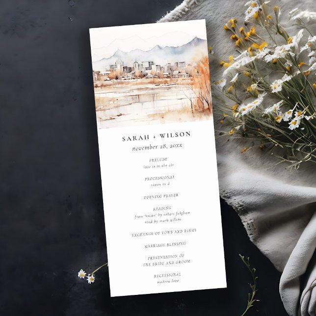 Invitation Salt Lake City Utah Watercolor Wedding Program (Créateur téléchargé)