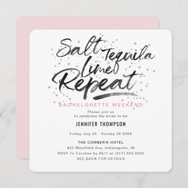 Invitation Salt Tequila Lime Répéter la fête de bachelorette (Devant / Derrière)