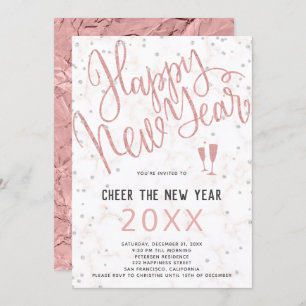 Invitation Saluez le New Year Rose Gold Marble Party